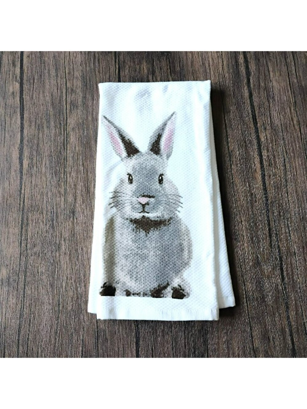 Deborah Connolly Designs Gray Bunny Cotton Kitchen Towel with Front & Back